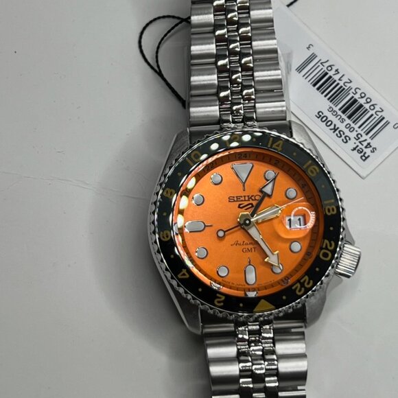 SEIKO 5 SPORTS MEN'S SSK005 AUTOMATIC ORANGE DIAL GMT STAINLESS WATCH - Picture 5 of 7